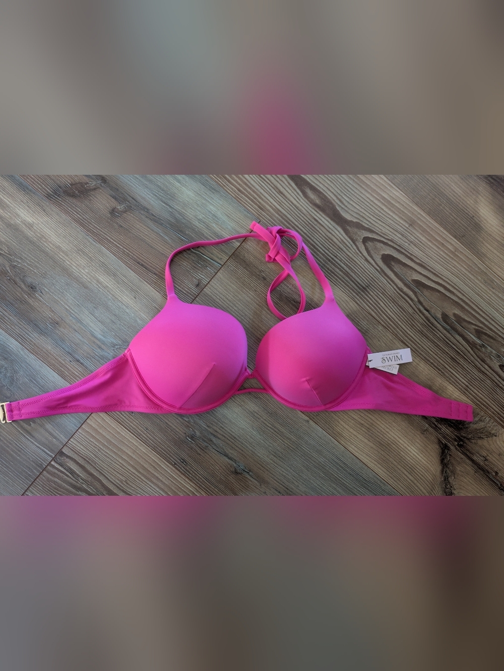 Victoria's Secret VS Swim Bombshell Push Up Halter Solid Pink Bikini Top 38C